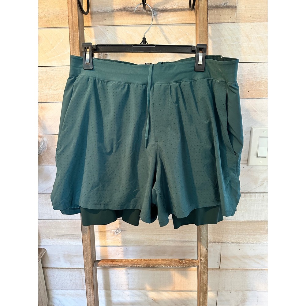 Lululemon Pace Breaker Lined Shorts XL Dark Green Perforated Running Training